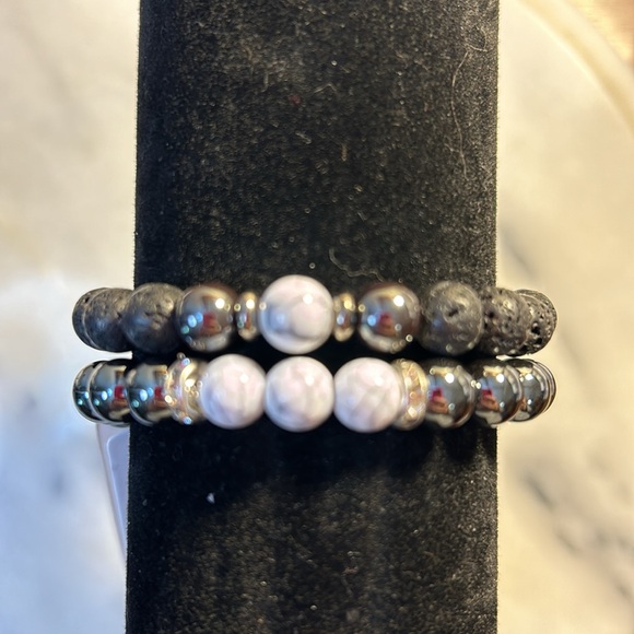 Lava stone Hematite and White Howlite Bracelets - Picture 3 of 6